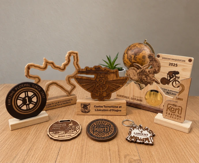 Trophée en bois personnalisé fabriqué en Bretagne par Art Maout